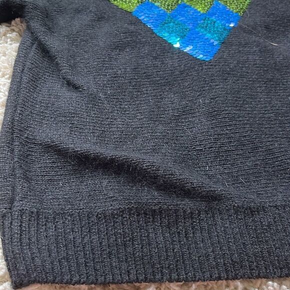 Vintage 90s Black Angora Blend Sequin Pullover Sweater Shoulder Pads Size S - Picture 10 of 14